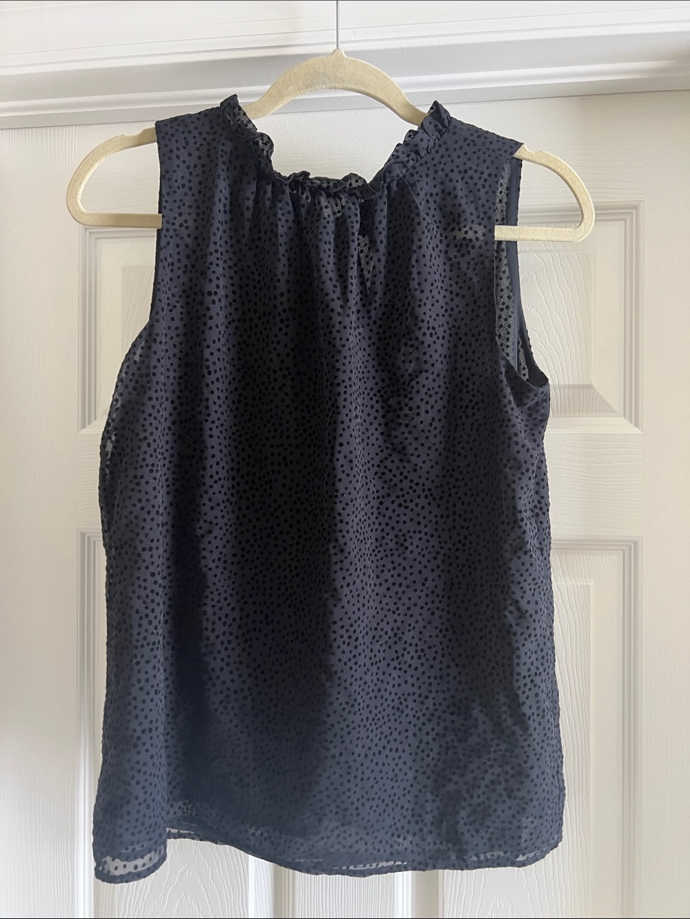 LOFT Black Polka Dot Textured Sleeveless Blouse